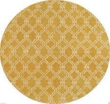 HAND TUFTED SCROLL TILE YELLOW 8&#39; x 8&#39; ROUND HANDMADE WOOLEN AREA RUG CA... - $11,404.66 MXN
