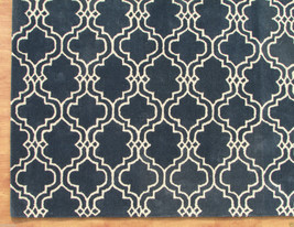 Moroccan Scroll Tile Carbon Blue 4&#39; x 6&#39; Handmade Persian Style Wool Area Rug - £230.90 GBP