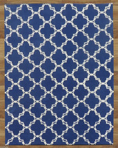 MODERN TRELLIS BLUE 8&#39; x 10&#39; CONTEMPORARY STYLE HANDMADE 100% WOOL AREA RUG - $11,176.85 MXN