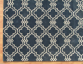 Moroccan Scroll Tile Carbon Blue 9&#39; x 12&#39; Handmade Persian Style Wool Ar... - $799.00