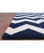 Chevron Zig Zag Navy Blue 9&#39; x 12&#39; Handmade Transitional Wool Area Rug C... - £626.97 GBP