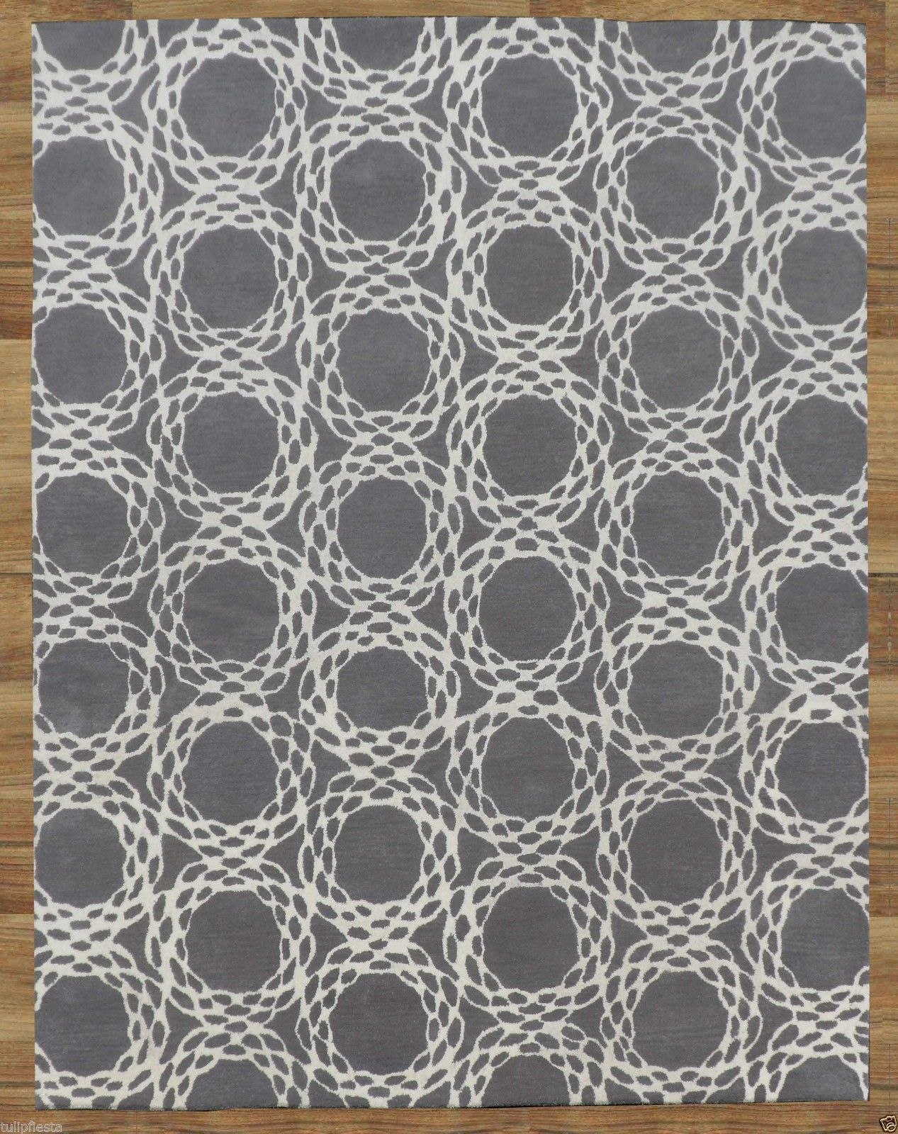 Arabesque Scroll Gray 9' x 12'  Handmade 100% Wool Area Rug 2000-Now and Floral - £631.27 GBP