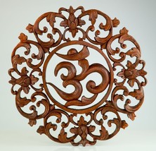 Teak Carved Wooden Wall Art Sculpture Decoration Panel - Om Mantra Yoga - #easte - £120.11 GBP
