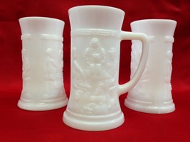 Milk Glass Vintage Stein Tankard Beer Mug Embossed Tavern Bar Pub Scene  - $10.88
