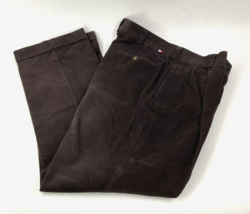 Vintage Tommy Hilfiger Corduroy Pants Mens 34x30 Brown Pleated Baggy Cuffed - £16.85 GBP