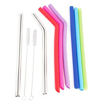 Stainless Steel &amp; Silicone Ten Straw Variety Set - £5.58 GBP