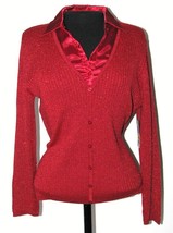 JM Collection Womens Sweater Top Blouse Petite Small J M  PS Red Long Sl... - £30.35 GBP