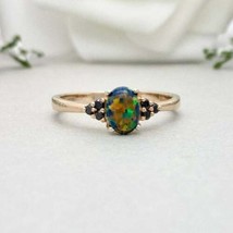 4.50 Carat Black Fire Opal 14K Gold Plated 925 Sterling Silver black Onyx Ring - £188.80 GBP