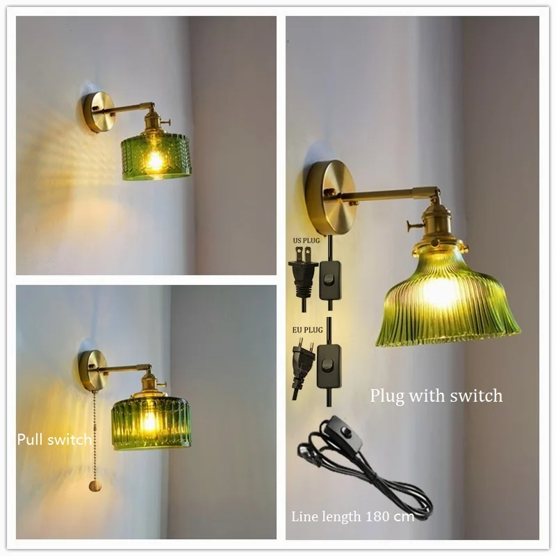 Nordic Home Decoration LED Wall Lamp Vintage Copper Glass With Switch Rotary - $73.54+