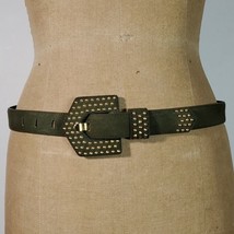 Milor Belt NEW Vintage Green Suede Leather Gold Studs Geometric Size M/L 30&quot;-34&quot; - £45.71 GBP