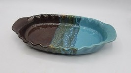 Neher Glazed Pottery Clay in Motion small oval ceramic baker signed Ocea... - $9.85