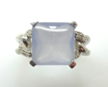 14k White Gold Blue Grey Genuine Natural Chalcedony Ring with Diamonds (... - $543.51