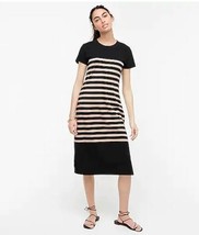 New J Crew Women Black Beige Striped Cotton Midi T-shirt Dress S with Si... - £35.30 GBP