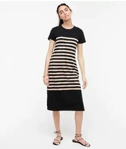 New J Crew Women Black Beige Striped Cotton Midi T-shirt Dress S with Si... - £35.65 GBP