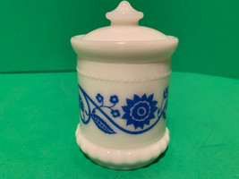 Vintage Hazel Atlas Blue Cornflower Sweet Pea Pattern Milk Glass Condiment Jar - $22.99