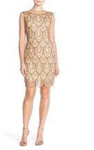 Pisarro Nights Embellished Mesh Sheath Women Gold Sleeves Less Short Dress New - £36.61 GBP+