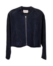 Sandro Paris Cutout Bomber Jacket In Goat Leather Women Blue Xs - £135.26 GBP