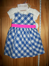 Carter Baby Clothes 0M-3M Newborn Girl Sweater Outfit 3 Piece Blue Checker Dress - £14.93 GBP