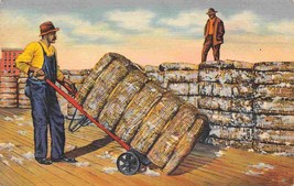 African American Man Carting Cotton Bale for Shipment 1940s linen postcard - £5.14 GBP