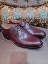 Handmade Men&#39;s Burgundy Cowhide Leather Oxford Chiseled Toe Dress Formal... - £101.23 GBP+
