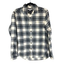 Uniqlo Mens Flannel Shirt 100% Cotton Button Down Pocket Plaid Ivory Black S - £11.39 GBP