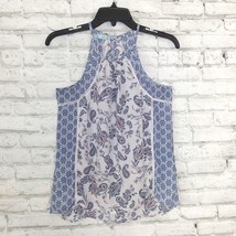 Maurices Blouse Womens XS White Blue Floral Paisley Crochet Keyhole Halter Boho - £14.06 GBP
