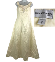 Jessica McClintock Off Shoulder Champagne Satin Wedding Gown Dress Sz 10 Beaded  - £118.70 GBP