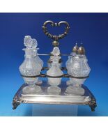 Silverplate Cruet Set 7 Piece with Footed Caddy and 6 Glass Bottles (#6489) - €315,23 EUR