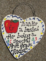 Teacher Gift Thanks a Bushel 6002 First Grade Teacher Wood Heart - £1.53 GBP