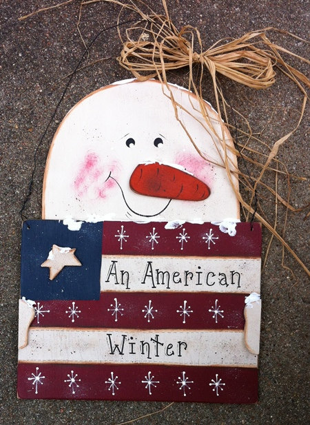 Primary image for Primitive Country  3SCAW An American Winter Hanging Snowman Raffia Bow Wood Sign