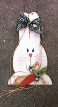 Primitive Country  300WBNB Bunny Wall Hanging Green Checkered Bow and Ra... - $12.95