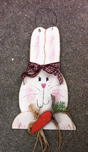 Primitive Country  300WBR Bunny Wall Hanging Burgundy Checkered Bow and Raffia  - £11.95 GBP