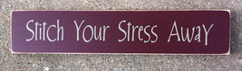 Primitive Country T1409 Stitch Your Stress Away Red Wood Block  Sign - £10.97 GBP