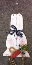 Primitive Country  300WBNB Bunny Wall Hanging Navy Blue Checkered Bow and Raffia - $12.95