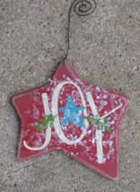 Wood Christmas Ornament  RJ5161 Joy Red Star Ornie - $3.95