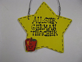 Teacher Gifts Yellow Star 7030 All Star German Teacher Wood Star Hand Painted - £1.53 GBP