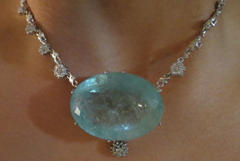 Gigantic Huge 188 ct aquamarine 1.7 ct diamond &amp; 14k white gold necklace choker - £36,626.74 GBP