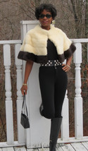 Vtg designer short cream white mink fur cape for coat jacket stroller S-M 0-10 - £467.14 GBP