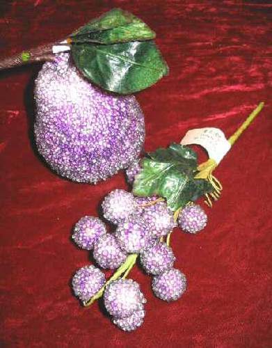2 Purple beaded decorative fruit Pear & Grapes Decor - $15.99