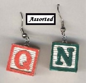 ALPHABET ABC Baby BLOCK EARRINGS-Mini Wood Charm Teacher Jewelry - $5.97