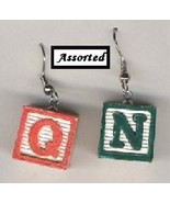 ALPHABET ABC Baby BLOCK EARRINGS-Mini Wood Charm Teacher Jewelry - €5,18 EUR
