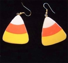 CANDY CORN EARRINGS -Halloween Fun Foam Charm Jewelry-LG: 1-5/8-inch - £5.38 GBP