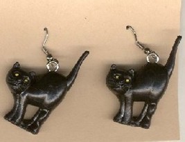 CAT BLACK EARRINGS - Big Funky Lucky Gothic Wiccan Witch Jewelry - £4.77 GBP