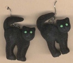 CAT FUZZY BLACK EARRINGS -Halloween Gothic Witch Costume Jewelry - £5.60 GBP