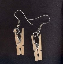 CLOTHESPINS EARRINGS - Wood Laundry Cleaning Charm Jewelry-PLAIN - £4.72 GBP