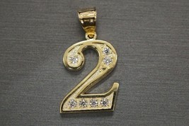 14k Yellow Gold Plated 1Ct Round Lab Created Diamond Number &quot;2&quot; Initial Pendent - £114.25 GBP