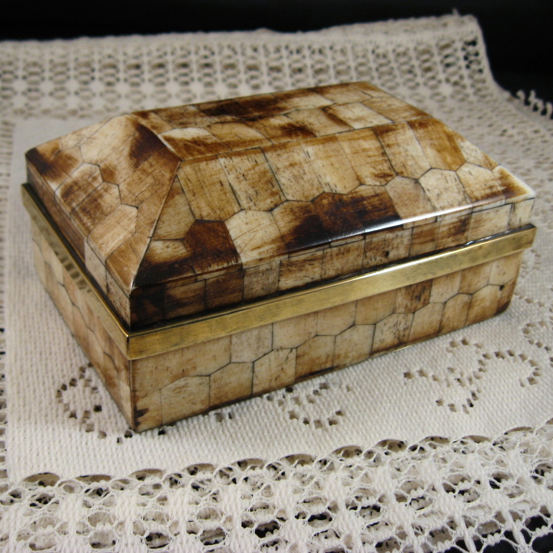 Handmade Mosaic Camel Bone & Brass Trinket Box - $35.00