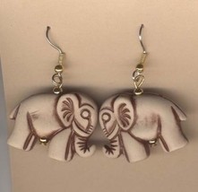 ELEPHANT EARRINGS - Lucky Trunk Up - Bone-Look Jewelry - £5.55 GBP