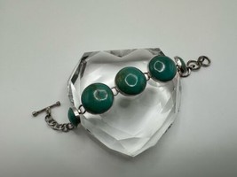 Vintage Navajo Sterling Silver Turquoise Link Chain Bracelet 6.5”-7.76” X 20mm - £170.56 GBP