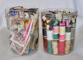 Lot Of 2 Assorted Containers Of Sewing Notions,Tools,Buttons,Buckles And Threads - $58.41